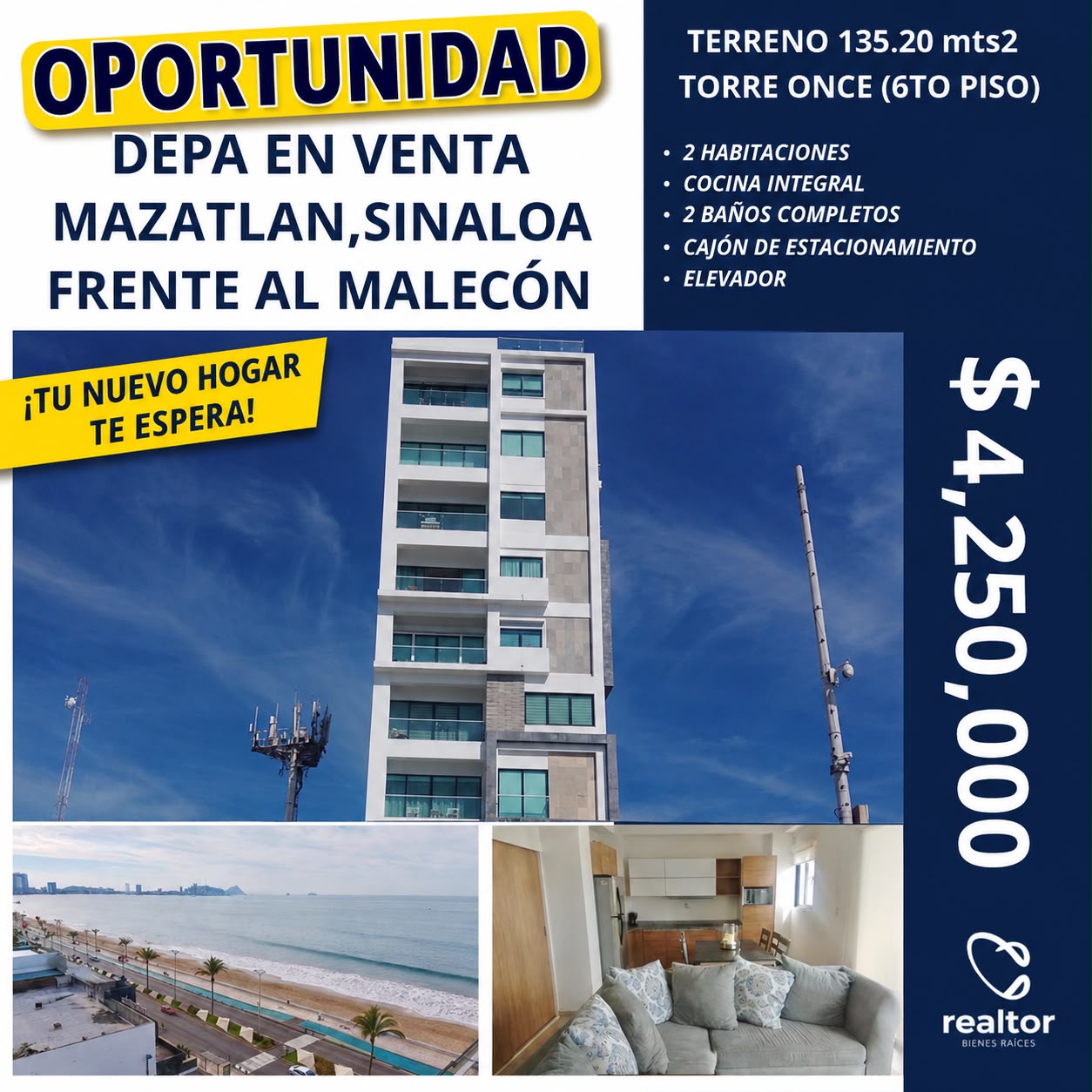 00148, DEPARTAMENTO EN VENTA EN MAZATLAN, SINALOA (FRENTE AL MALECON)