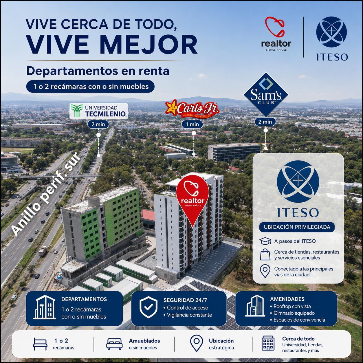 00246, DEPARTEMENTO EN RENTA EN TLAQUEPAQUE (TORRE THE BLOCK EASY LIVING ITESO)